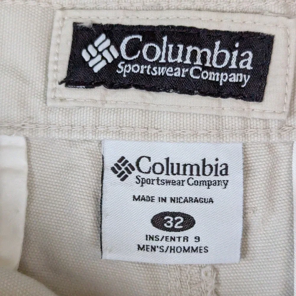 Columbia Mens 32 Tan Cotton Canvas Cargo Shorts Hiking Utility Outdoor 9 Inseam